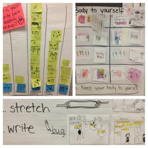 have students draw pictures to match the words on a chart or make copies of their work to show the use of certain strategies.